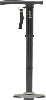 black folding cane with a T-shaped handle, a wrist strap and a gray pivoting base